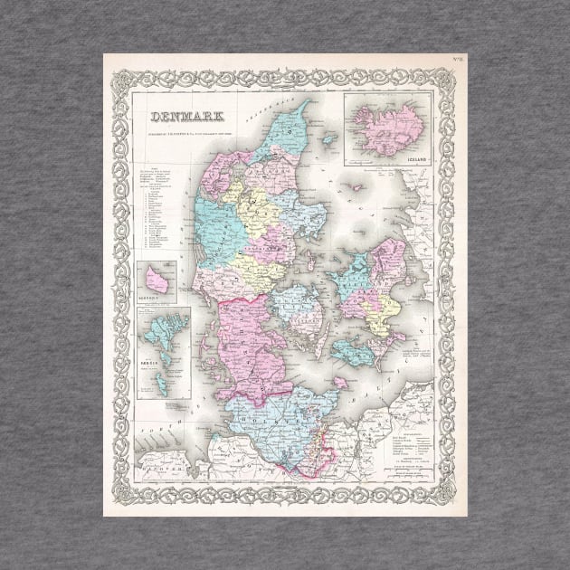 Vintage Map of Denmark (1855) by Bravuramedia